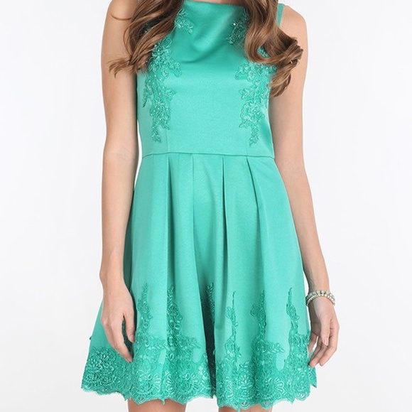 Alecon Lace Trim Satin Dress - Picture 1 of 5